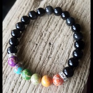 🌙🖤Sea Jasper & Obsidian Stone Bracelet